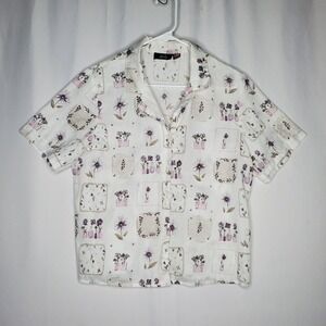 Tapestry Button Top Women Medium 90s Purple Floral Boxy‎ Grunge Grandmacore